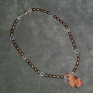 OOAK hand blown shell pendant on beaded chain